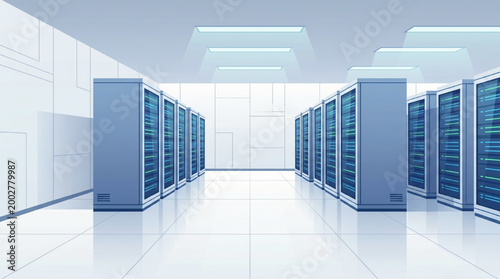 Modern Server Room with Data Center Racks