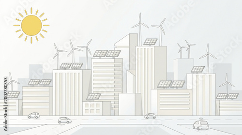 Eco friendly green smart city skyline