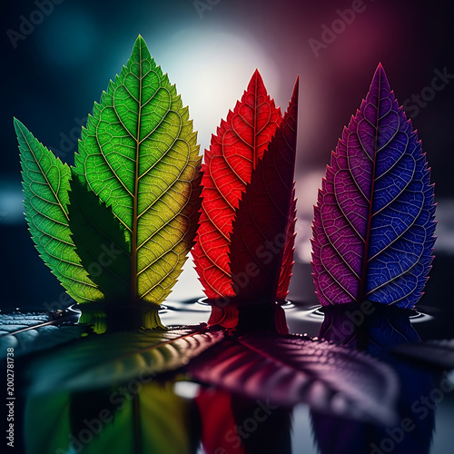 Vibrant Neon Leaves Floating on Rippling Water