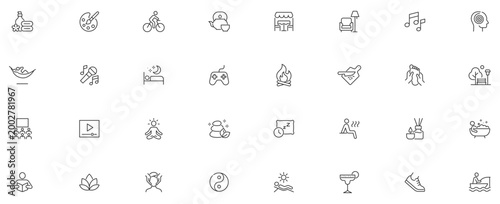 Relax Line Editable Icons set. Vector illustration in modern thin line style of rest related icons: hobby, meditation, spa, and more.