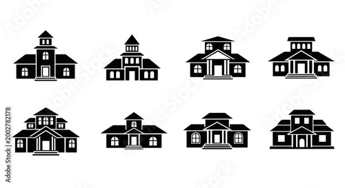 Collection of various school building icons.