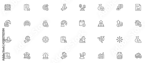 Wealth Management Line Editable Icons set. Vector illustration in modern thin style of finance related icons: property, finance planning, dividends, and more.