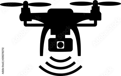Drone icon quadcopter UAV silhouette outline vector pack, aerial camera technology flying device symbol, flat and line style black icons isolated on transparent background