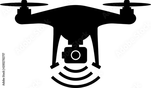 Drone icon quadcopter UAV silhouette outline vector pack, aerial camera technology flying device symbol, flat and line style black icons isolated on transparent background