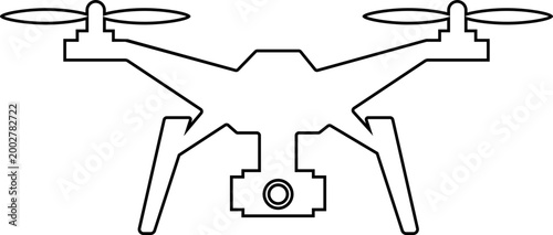 Drone icon quadcopter UAV silhouette outline vector pack, aerial camera technology flying device symbol, flat and line style black icons isolated on transparent background