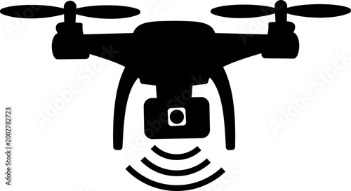 Drone icon quadcopter UAV silhouette outline vector pack, aerial camera technology flying device symbol, flat and line style black icons isolated on transparent background