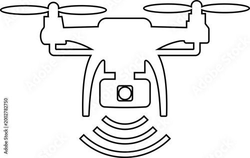 Drone icon quadcopter UAV silhouette outline vector pack, aerial camera technology flying device symbol, flat and line style black icons isolated on transparent background