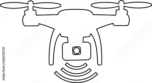 Drone icon quadcopter UAV silhouette outline vector pack, aerial camera technology flying device symbol, flat and line style black icons isolated on transparent background