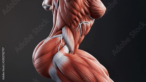 Human muscular anatomy in dynamic pose ideal for pharmaceutical campaigns and wellness branding