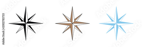 Canvas Print Compass wind rose star icon set in multiple colors, navigation direction vector
