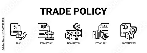 Vászonkép Trade Policy web banner icon concept, with Tariff, Trade Policy, Trade Barrier, Import Tax