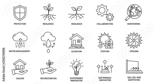 Set of icons representing business and finance concepts.