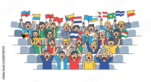 Cheering Crowd In Stadium Demonstrates Shared Excitement And Festive Energy.