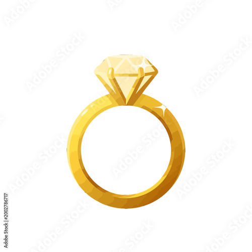 A shiny gold ring with a large clear gemstone isolated on a white background
