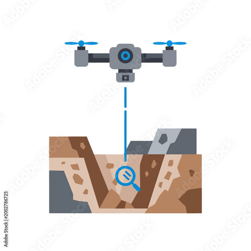 A drone flying over a construction site for land surveying and mapping analysis