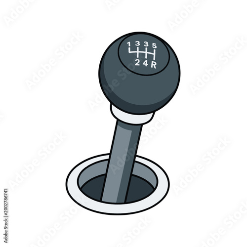 A detailed illustration of a manual transmission gear shift knob for a vehicle