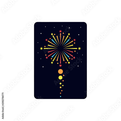 A colorful firework display illustration set against a dark night sky background