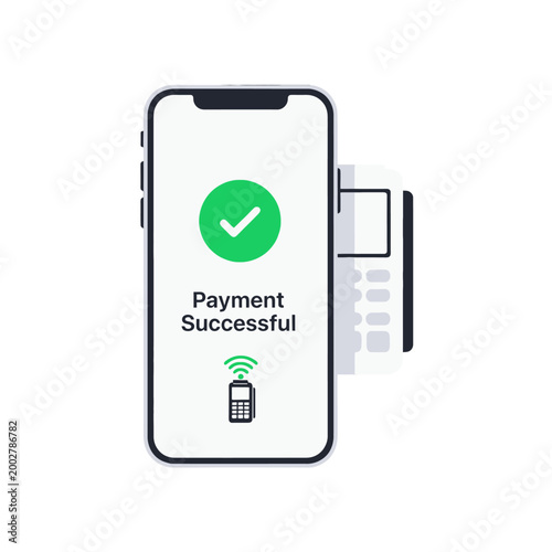 A smartphone screen displays a successful digital payment confirmation message