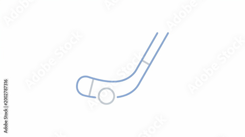 Minimalist line icon of a field hockey stick and ball