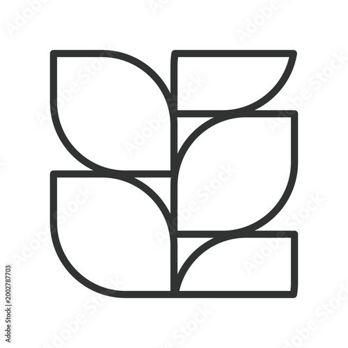 Leaf geometric composition, icon in line design. leaf, nature, geometric, plant, shape, minimal, organic on white background vector. Leaf geometric composition editable stroke icon