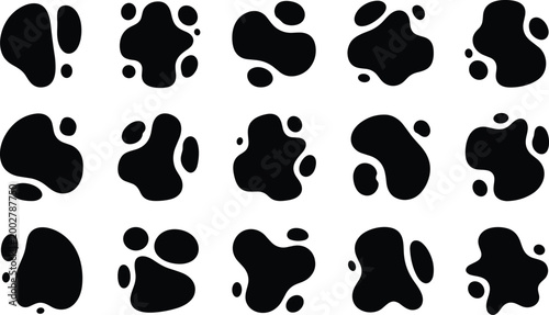 Obraz na płótnie Abstract organic black ink blot shapes arranged in symmetrical grid pattern on c