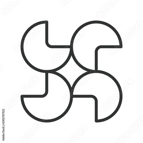 Abstract rotating shape, icon in line design. abstract, rotation, radial, shape, geometric, symmetry, minimal on white background vector. Abstract rotating shape editable stroke icon