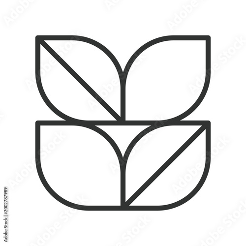 Geometric leaf composition, icon in line design. leaf, geometric, plant, shape, abstract, minimal, nature on white background vector. Geometric leaf composition editable stroke icon