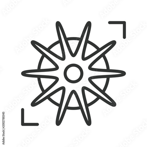 Abstract radial star burst, icon in line design. radial, star, burst, abstract, symmetry, geometric, minimal on white background vector. Abstract radial star burst editable stroke icon