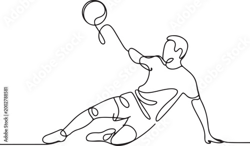 continuous line drawing of bicycle kick soccer player vector