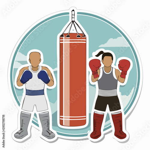 Boxers and Punching Bag Illustration