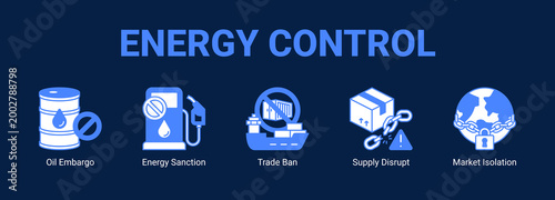 Energy Control web banner icon concept, with Oil Embargo, Energy Sanction, Trade Ban, Supply Disrupt.