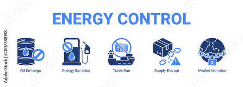 Energy Control web banner icon concept, with Oil Embargo, Energy Sanction, Trade Ban, Supply Disrupt.