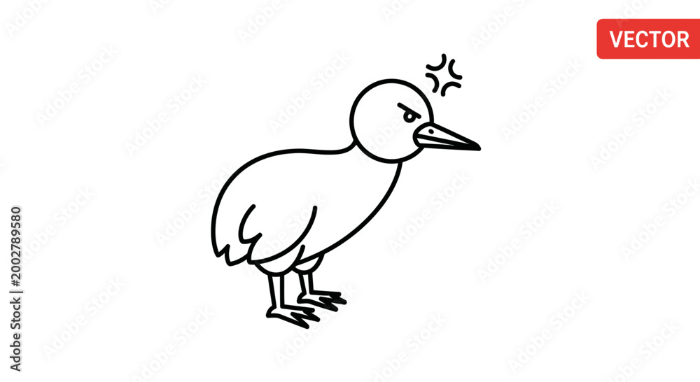 Fototapeta premium Angry Cartoon Bird Icon, Vector Illustration of a Furious Little Chick