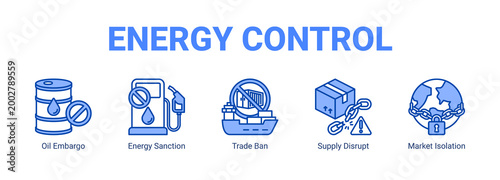Energy Control web banner icon concept, with Oil Embargo, Energy Sanction, Trade Ban, Supply Disrupt.