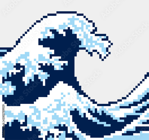 Retro Pixel Art Ocean Wave Illustration