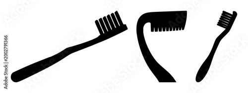 Toothbrush set with black silhouette against white background featuring oral care, dental hygiene, dental tools with illustration and vector