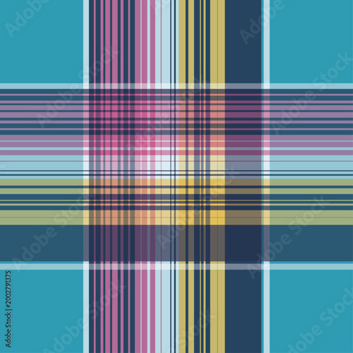 Tableau sur toile Madras check Colorful Plaid Pattern With Intersecting Stripes and Abstract Geometric Tartan Design