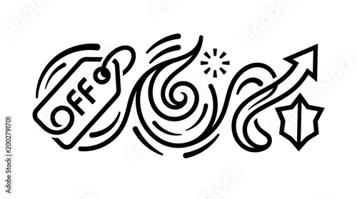 Creative Black and White Line Art Discount Offer Symbol.