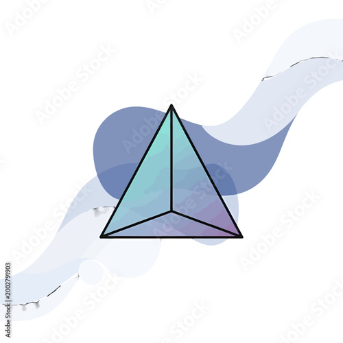 A geometric triangle shape with soft abstract flowing background elements