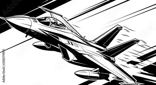 Soaring Steel: An intense depiction of a jet aircraft cutting through the sky. A symbol of power, speed, and aviation technology. 