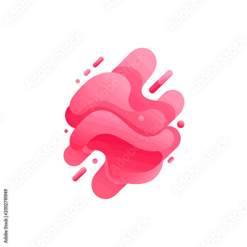 A vibrant abstract composition featuring layered pink fluid shapes on white background