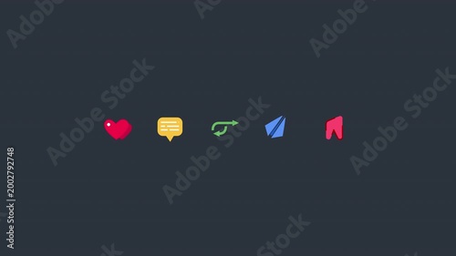 Animated Social Media Engagement Icons Set. Flat Colorful Interaction Motion Graphic on Alpha Channel.
