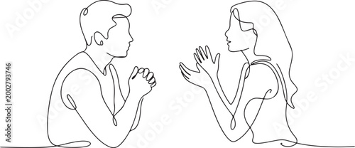 Continuous Line Drawing of Couple Talking Face to Face with Communication Concept for Relationship, Conversation, Counseling, and Minimalist Illustration Design