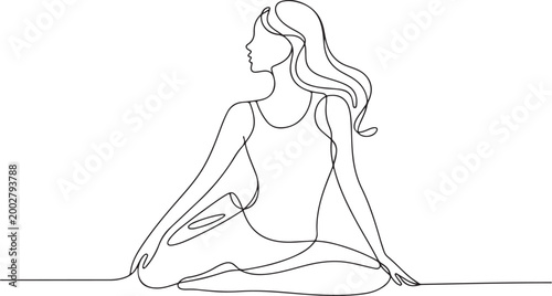 Elegant Continuous Line Drawing of Woman Sitting Pose with Relaxed Expression for Modern Art, Fashion Illustration, and Minimalist Lifestyle Design Projects