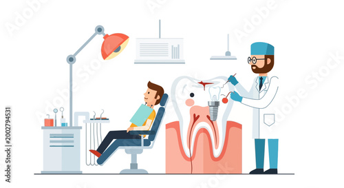 Dentist examining tooth with dental tools