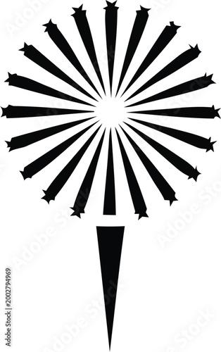 Black silhouette of a dandelion seed head on a stem