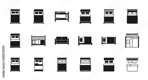 Collection of various bed icons in top down view.