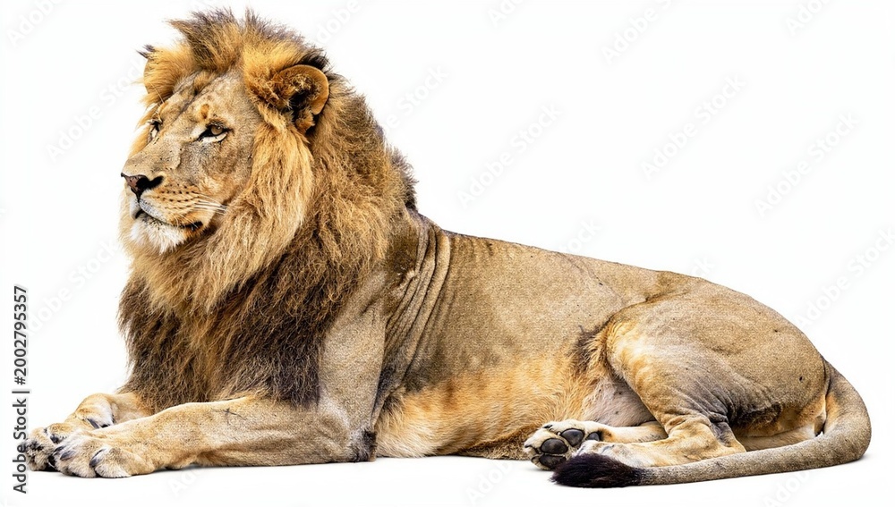 Obraz premium Regal Lion with Full Mane Relaxing on White