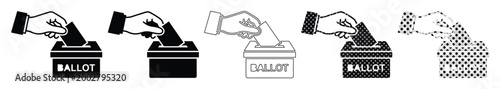 Fotografi Ballot box voting icons, hand casting vote into election box, democratic process and political choice vector set