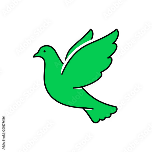 A simple green bird icon representing peace and freedom in a minimalist style